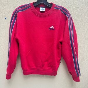 Vtg Adidas Red Striped Pullover Crewneck Sweatshirt Heavy Sz M RARE Cotton